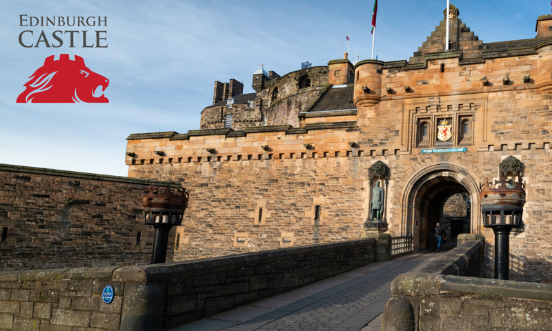 Edinburgh Castle exterior with logo