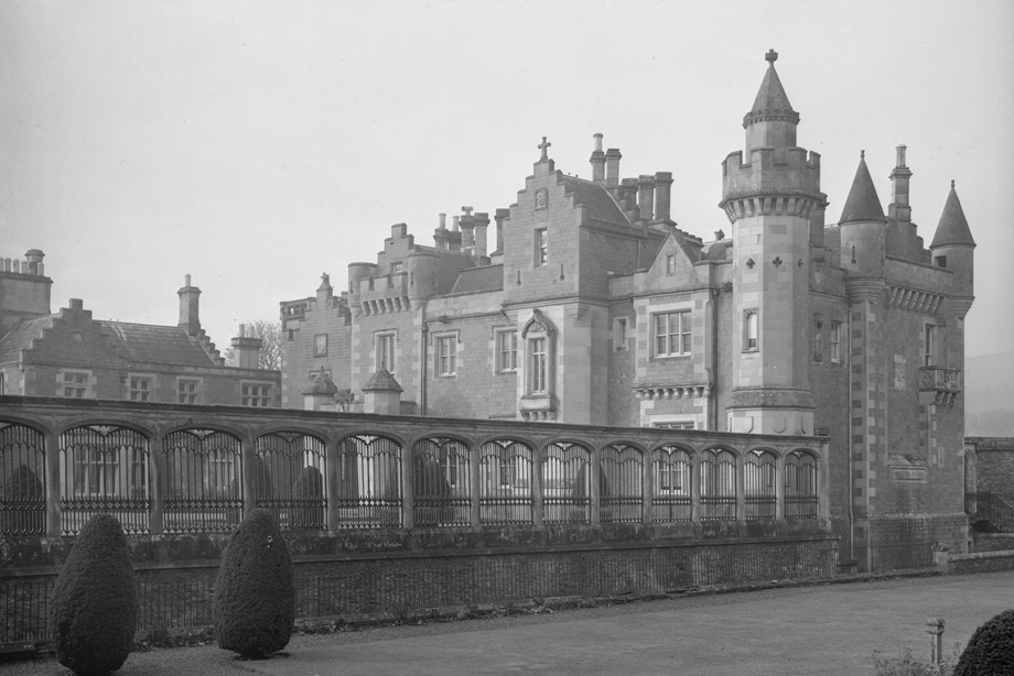 An extravagant, Scots Baronial building with turrets